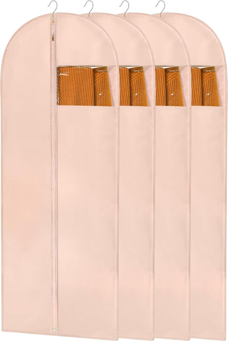 Perber 65'' Dress Bags for Gowns, 4 Pack Pink Garment Bags for Hanging Clothes, Dress Garment Bag Women, Long Dress Cover for Coats, Dresses, Uniforms - Image 1
